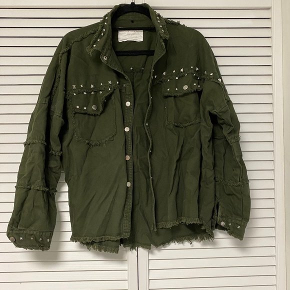 Zara Oversized Studded Green Shacket / Jacket - Picture 1 of 5